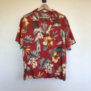 tommy bahama red orange button down floral shirt